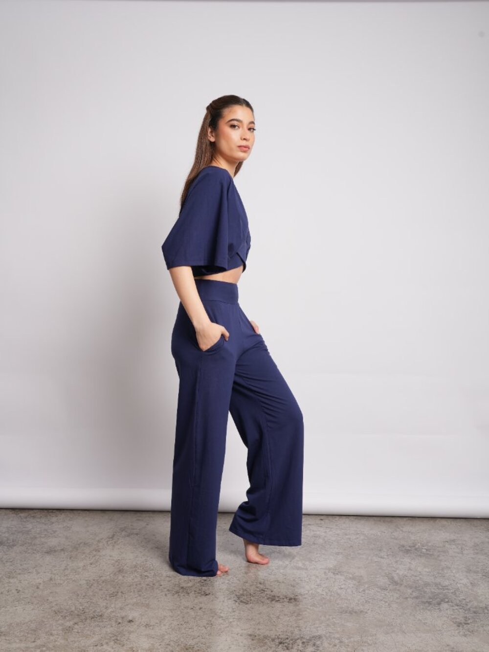 Wide leg Cotton pants - navy blue